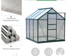New. Polycarbonate Greenhouse Large Walk-In Green House Garden Plants Grow Galvanized Base Aluminium Frame w/ Slide Door (6 x 6ft)  (Free Delivery)