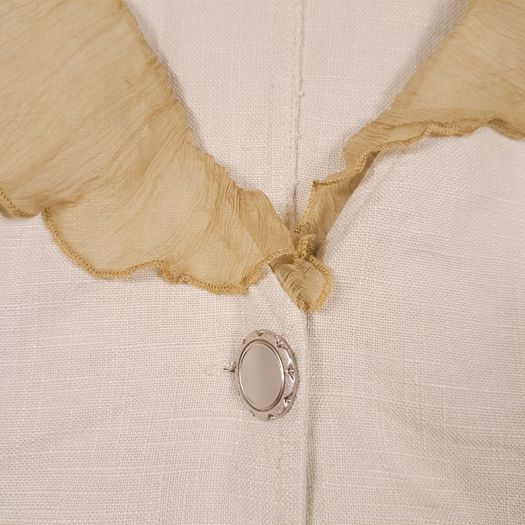 Beauty Angel Beige Neutral Ruffled Chiffon Collar Charm Trim Jacket