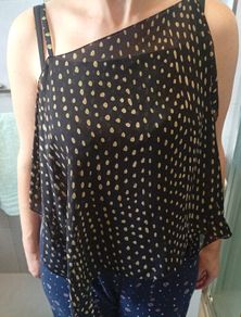 Max Mara Black Dot Print Silk Shoulder Strap Asymmetric Top
