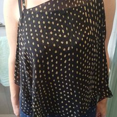 Max Mara Black Dot Print Silk Shoulder Strap Asymmetric Top