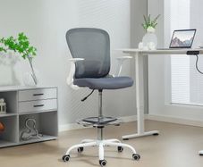 Ergonomic office chair with adjustable footrest and liftable armrests, height-adjustable, 59x62x99-119cm, gray
