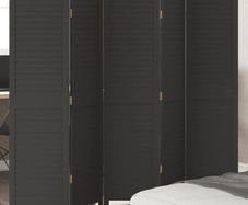 Room Divider 5 Panels Black Solid Wood Paulownia
