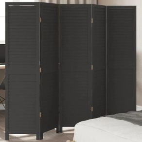 Room Divider 5 Panels Black Solid Wood Paulownia