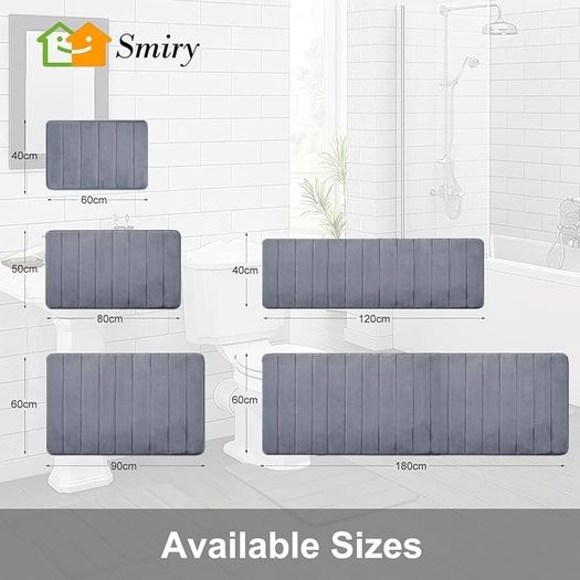 Memory Foam Bath Mat, 60 x 180 cm, Extra Soft Large Bathroom Mat Runner, Super Absorbent Non-Slip Bath Mats for Bathroom Floor Long Machine-Washable Dry Bath Rug Foot Mat, Dark Grey