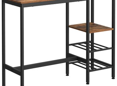 _Bar table, high table, 110 x 40 x 90 cm, with holders for wine glasses and bottles, kitchen table, for living room, kitchen, industrial design, vintage brown-black