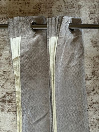 Blackout Grey Herringbone Eyelet Curtains (168x224cm) & Extendable Gunmetal Pole Bundle