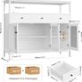 White Sideboard Storage Cabinet Kitchen Sideboard Buffet Cabinet with 3 Glass Doors 3 Drawers and Adjustable Shelves for Living Room Dining Room, Metal Frame 108x38x98.5cm Image 3