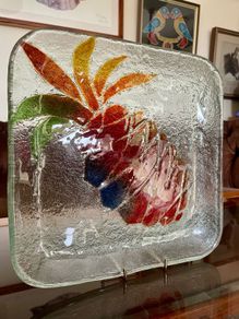Decorative Pineapple Fused Glass Serving Plate Textured