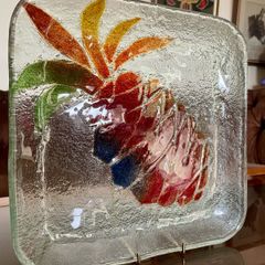 Decorative Pineapple Fused Glass Serving Plate Textured