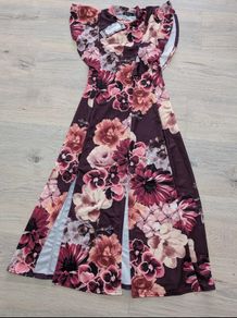 NWT Boohoo Floral Split Midi Dress Plum & Pink Size 10