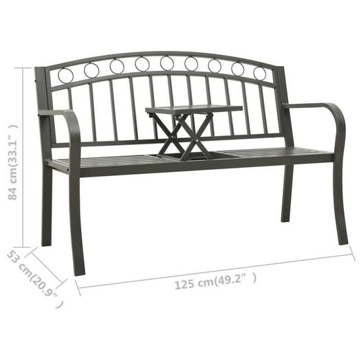 Garden Bench with a Table 125 cm Steel Grey