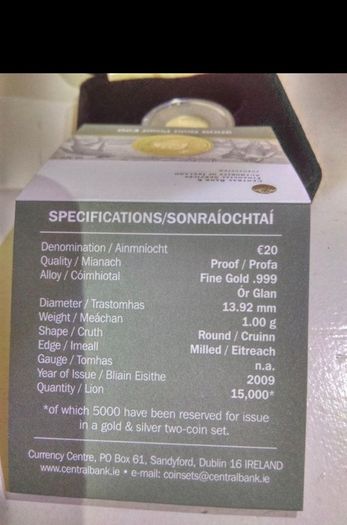 1g irish gold proof coin