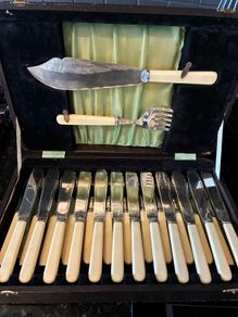 Antique 26 Piece Bone Handle EPNS Fish Set