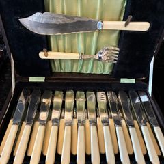 Antique 26 Piece Bone Handle EPNS Fish Set