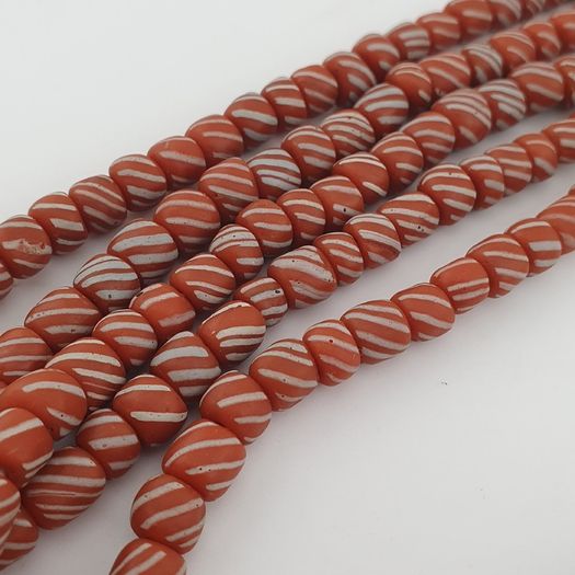 Vintage African white Stripe Orange 7.1mm - 7.5mm Glass Beads Necklace