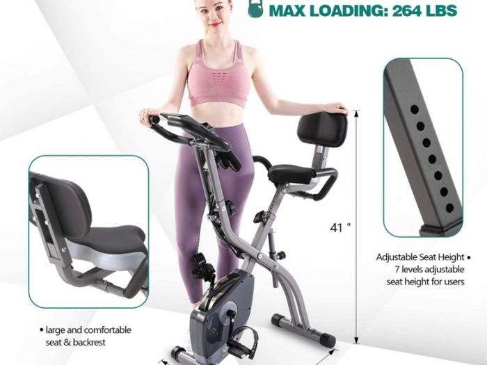 Exercise Bike with 10-Level Adjustable Magnetic Resistance | Upright and Recumbent Foldable Stationary Bike is The Perfect Workout Bike for Home Use for Men, Women (FREE POSTAGE)