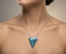 Signed Unisex Moss Agate Sterling Silver Pendant Set