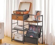 Record Player Stand, End Table with Vinyl Storage, 4 Tier Vinyl Record Storage, Side Table with Open Shelves, Turntable Stand for Living Room, Media Room, Rustic Brown