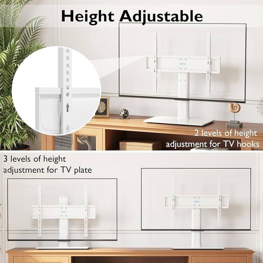NEW SALE | Universal Table Top Pedestal TV Stand with Bracket for 26inch-55inch LCD/LED TVs-Height Adjustable TV stand with 8mm Tempered Glass Base & Cable Management-Holds 40 KG & Max.VESA 400x400mm White
