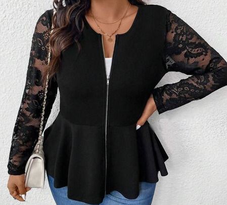 Stylish Black Jacket with Lace Sleeves size 20