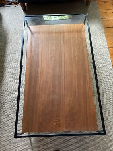 Walnut and glass coffee table