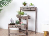 main image for ad BRAND NEW 3 Tier Wooden Garden Plant Stand Vintage Folding Display Shelf for Indoor Outdoor Yard