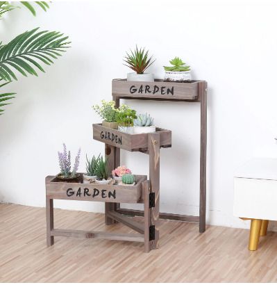 BRAND NEW 3 Tier Wooden Garden Plant Stand Vintage Folding Display Shelf for Indoor Outdoor Yard