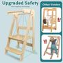Foldable Learning Tower with 3 Adjustable Heights & Safety Rails Wooden Image 6