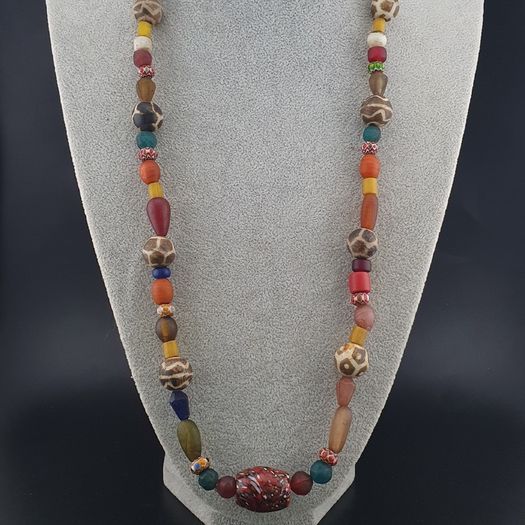 Vintage Asian & African Glass with Pumtek Pyu Beads Tribal Necklace