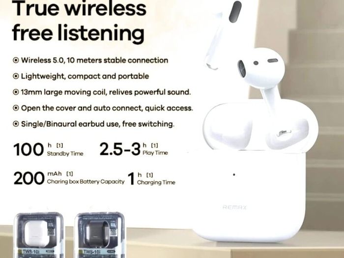 Remax TWS-10i High Quality True Wireless Stereo Music Earbuds - White