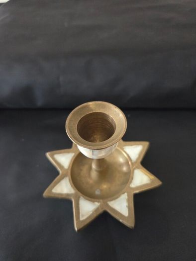 Brass Candle Holder with Mother of Pearl inlay