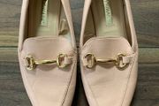 Pink slip-on loafers with gold horsebit hardware: Size 4