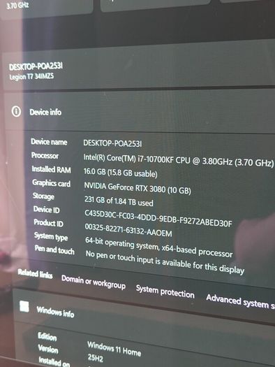 Lenovo Legion T7 Gaming Pc | Rtx 3080 10gb | Intel I7-10700kf | 16gb Ram | 1.84tb Ssd