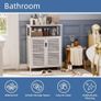 Bathroom Floor Storage Cabinet, Freestanding Bamboo Side Storage Organizer with Double Doors and Open Shelves, Space Saving Small Kitchen Cupboard, White Image 5