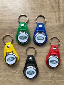 Synthetic leather Land Rover key ring with shopping trolley token/coin