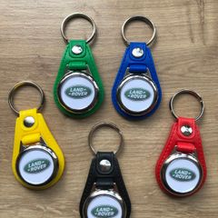 Synthetic leather Land Rover key ring with shopping trolley token/coin