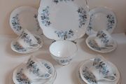 Beautiful Vintage Clare Bone China 14 Piece Teaset for Four in a Beautiful Blue Floral Pattern, Pattern Number 3045