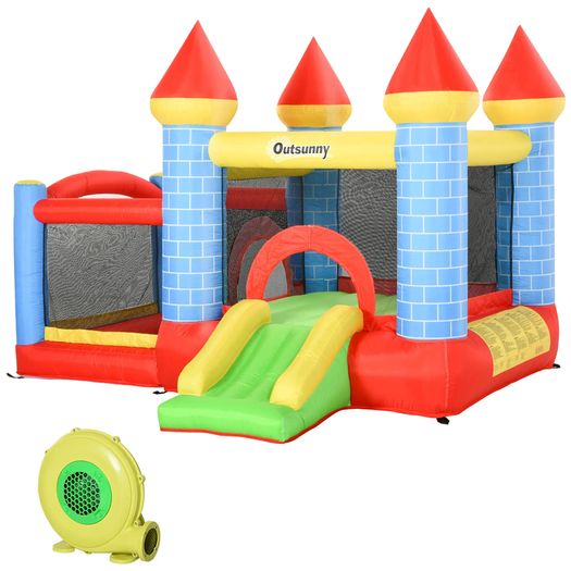 Kids Bouncy Castle Inflatable Trampoline Slide Pool Basket for Kids Age 3-10, 3 x 2.75 x 2.1m