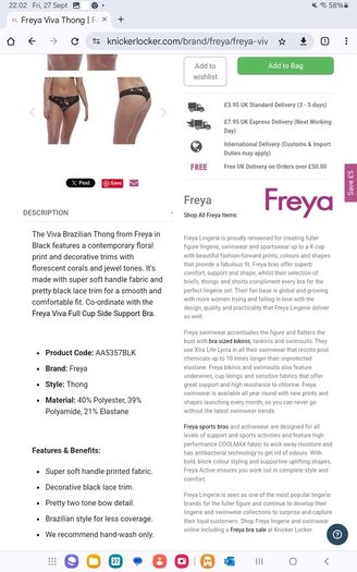 Freya Viva - Underwired Side Support Bra 32F and Briefs S - Black Floral - BNWT RRP 58