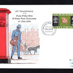 1970 Guernsey Cover celebrating 117th Anniversary of the First Pillar Box in St. Peter Port, Guernsey with 4d definitive stamps tied by  linked cancel