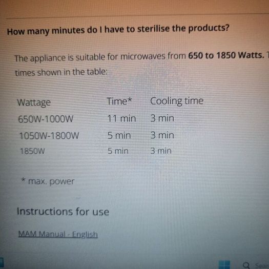 MAM AMicrowave steam steriliser