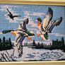 picture tapestry Vintage Framed Needlepoint Tapestry  Mallard Ducks in Flight Wildlife Wall Art Image 2
