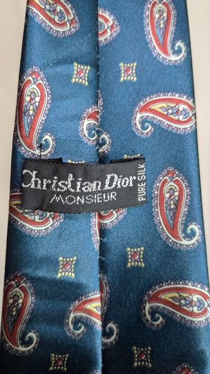 Christian Dior Monsieur Tie Blue Paisley Silk Vintage Designer Mens Necktie