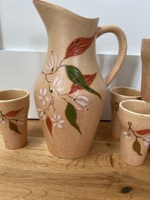 Vintage French Ceramic Jug 6 Cups Earthenware Pitcher by Farah
