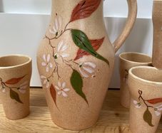 Vintage French Ceramic Jug 6 Cups Earthenware Pitcher by Farah