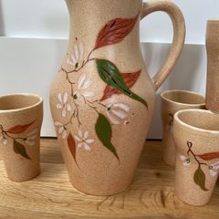 Vintage French Ceramic Jug 6 Cups Earthenware Pitcher by Farah