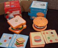 wooden hamburguer and sandwich stacking toy