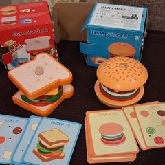 wooden hamburguer and sandwich stacking toy