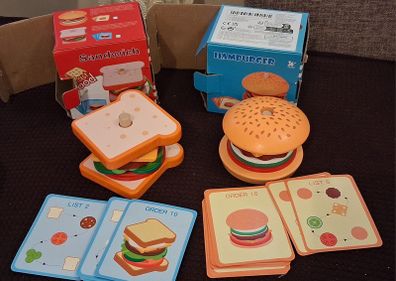wooden hamburguer and sandwich stacking toy