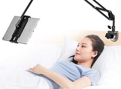 Tablet Stand Adjustable,Foldable Tablet Stand for Bed, Aluminum Universal Flexible Tablet Holder with 360 Degree Rotation for iPad/iPhoneX/iPad Pro/N-Switch,or Other 4.5 12.9 Inches Devices (Black)